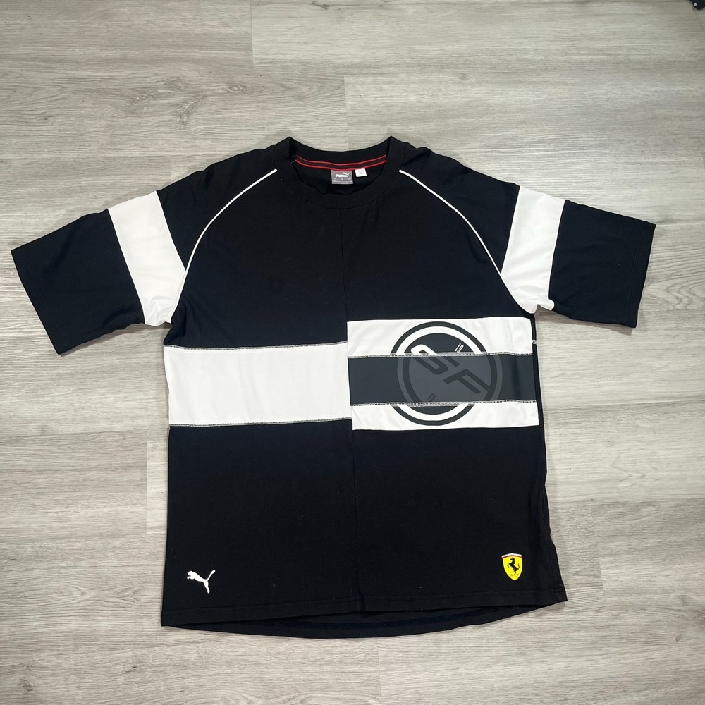 Puma Ferrari Scuderia Shirt Mens Large Black White Color-block Auto Casual